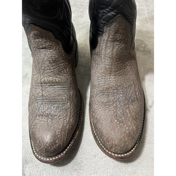 Vtg Alberta Boot Company Gray Black Leather Cowboy Boots 8.5 EE Mens Western - Picture 3 of 16
